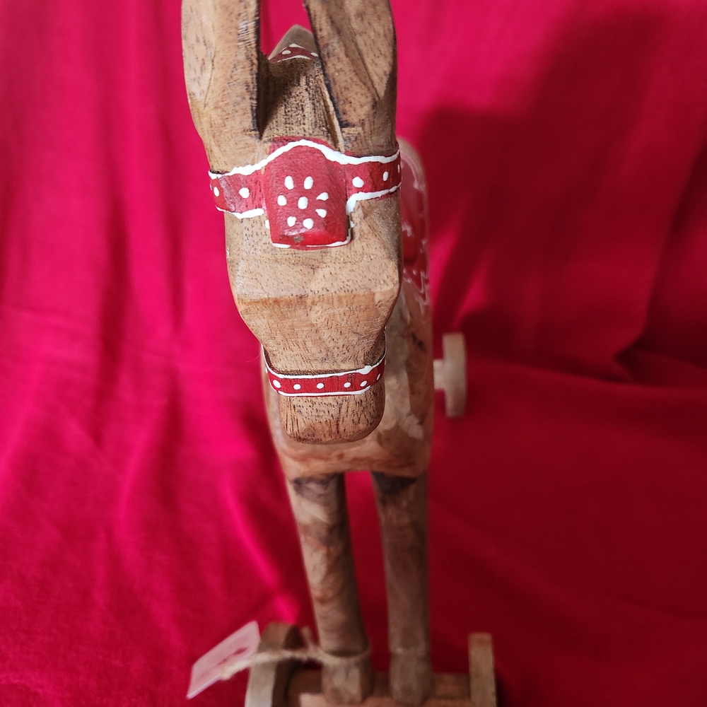 Handcrafted Wooden Horse with Red Detailing
